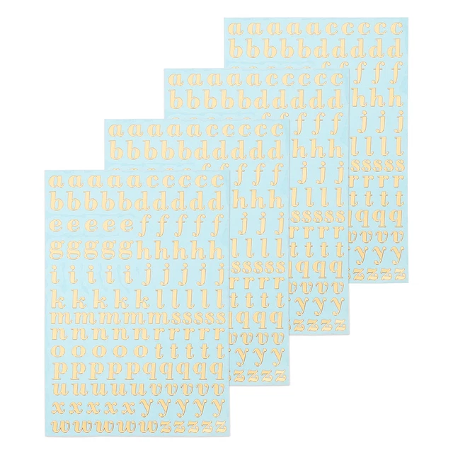 4 SHEETS LETTER Resin Stickers 3D Small A to Z Gold Sticker Lowercase