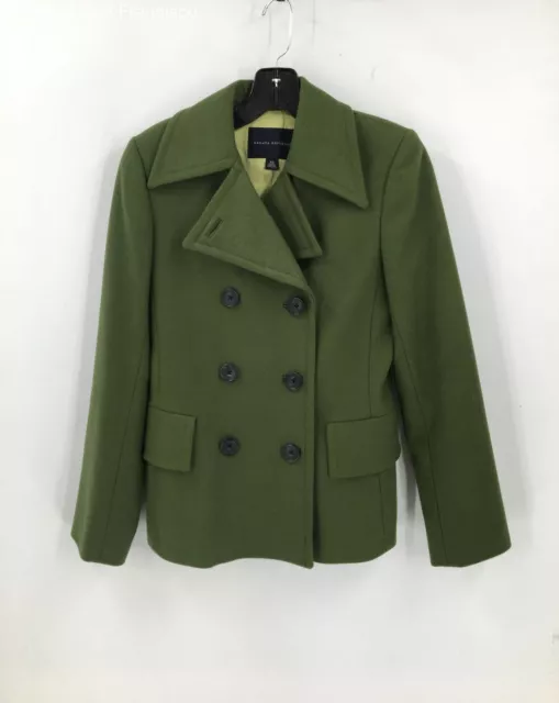 Banana Republic Womens Green Wool Blend Long Sleeve Double Breasted Pea Coat XS