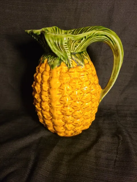 Olfaire Ceramic Pineapple Pitcher - Vintage - 8 3/8" H - Majolica Style TIKI