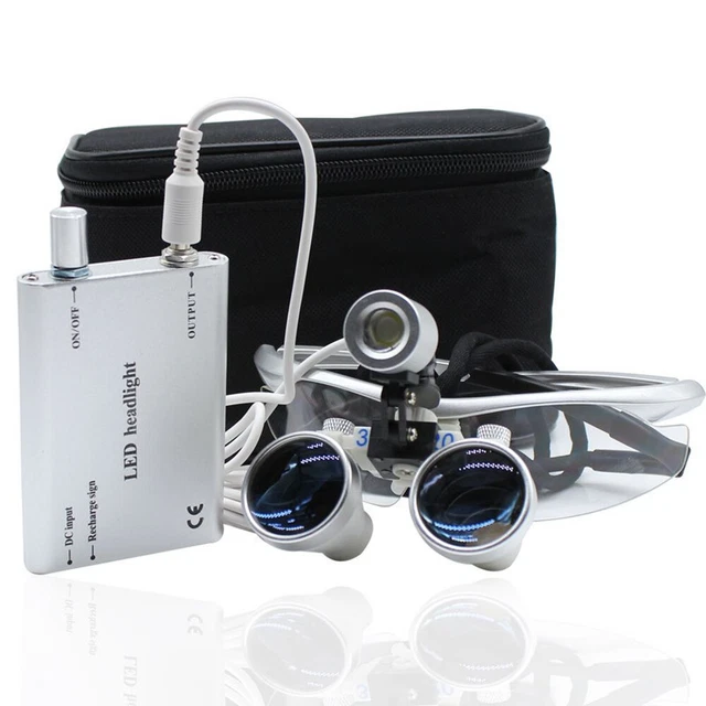 Lampe Frontale LED Dentaire Avec Loupe Binoculaire 2,5X - Grossissement Pour Chirurgie & Laboratoire