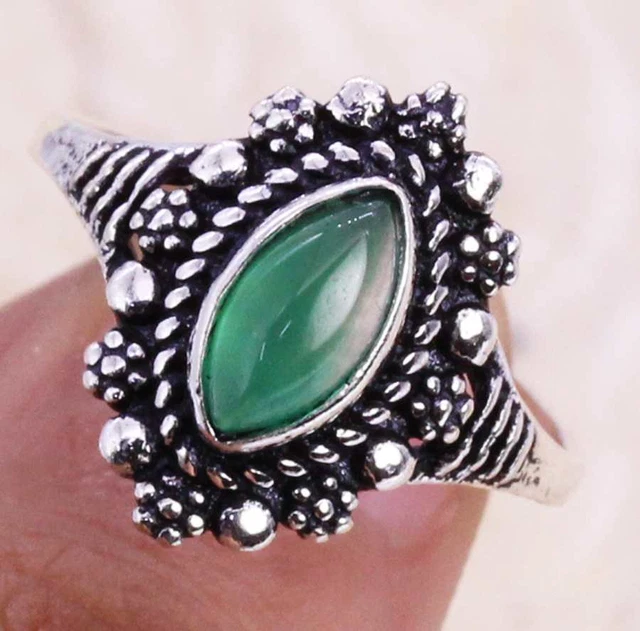 Elegant Green Onyx 925 Silver Plated Handmade Ring of US Size 6.75 Ethnic