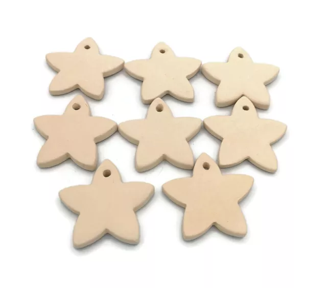 4/6/8/10/12Pc 25/35/45/60/70mm Handmade Ceramic Bisque Blank Star Tags Ornaments