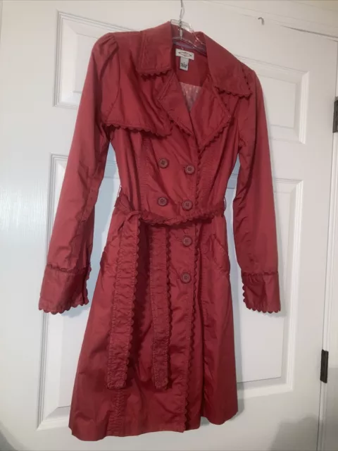 Anthropologie Sitwell Pink  Double Breast Spring Trench Coat Belted SZ 6