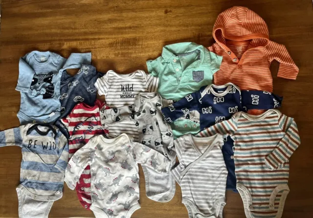 Baby Boy Newborn Clothes  Lot Of 12 One Piece Bodysuit  Snap Gerber Carters