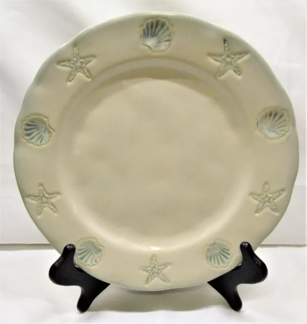 Home Shoreline Collection Dinner Plate x1 White Embossed Aqua Blue Shells