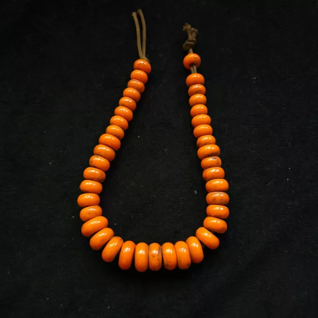 Old large Indo Tibetan Himalayan coral glass Nepali Sherpa bead necklace 13.5"