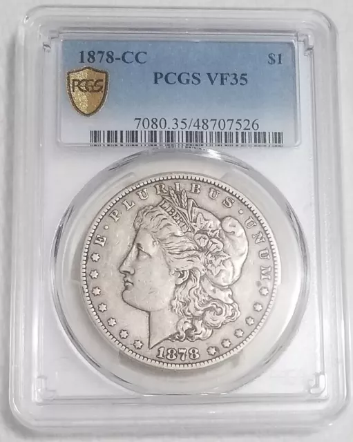 1878-CC MORGAN SILVER DOLLAR COIN, PCGS VF35 (Looks XF), Gold Shield, Stunning! 3