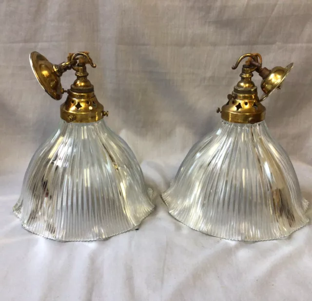 Edwardian Pair Of Fluted Bell Shaped Holophane Ceiling Lights #2