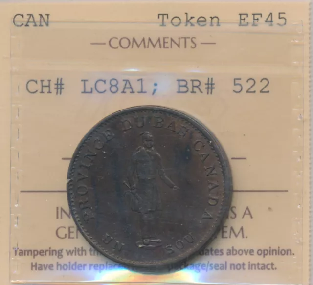 Lower Canada Copper Habitant Half Penny Token 1837 LC8A1 Breton 522 - ICCS EF45