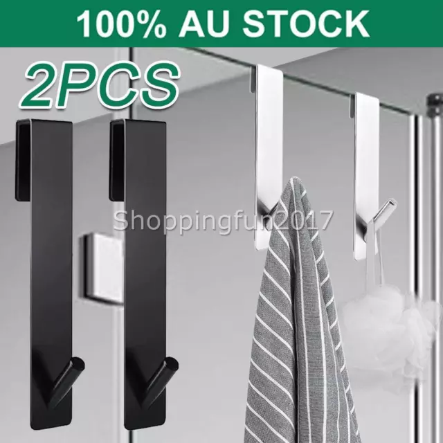 2X Shower Hooks Stainless Steel Glass Door Towel Hanger Shower Hook Bathroom