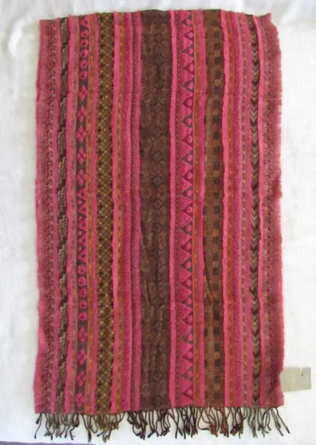 anthropologie scarf pink rose 100% wool tassel geo print boho artsy tapestry NWT