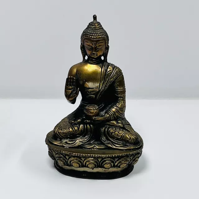 Vintage Brass Buddha Religious Statue Heavy Metal Mudra Abhaya 5”