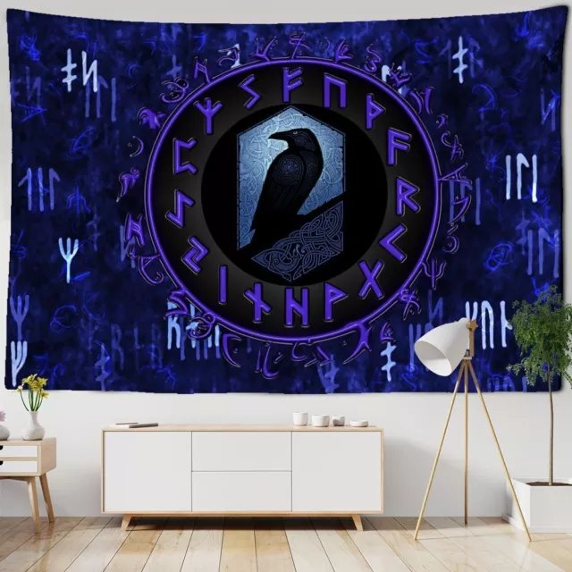 Tapestry Vikings Wall Hanging Raven Mysterious Meditation Psychedelic Runes Art 3