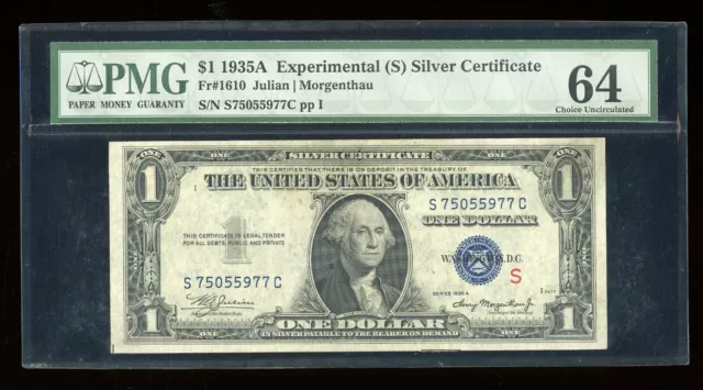 DBR 1935-A $1 Silver Experimental (S) Fr. 1610 PMG 64 Serial S75055977C