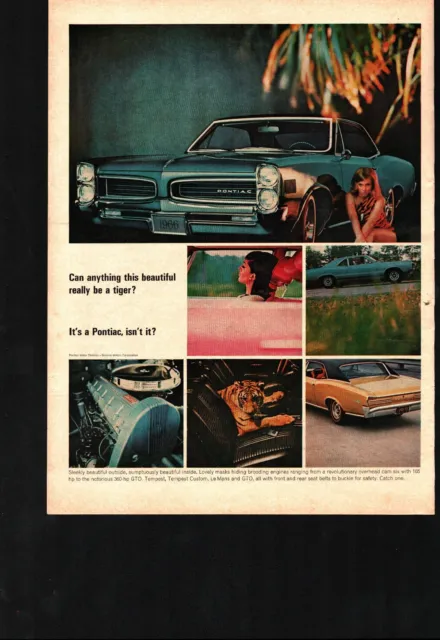 Magazine Ad Vintage- 1966 - Pontiac Bonneville, Tempest, GTO Sexy girl nostalgia