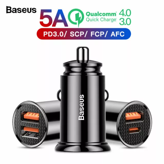 Baseus 5A 100W/30W Quick Charge QC 4.0 QC3.0 Dual USB, USB A Type C Car Charger 2