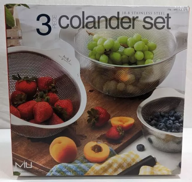 MIU 3 Piece 18-8 Stainless Steel Colander Set #1655931 1.3 2.7 & 4.8 qt