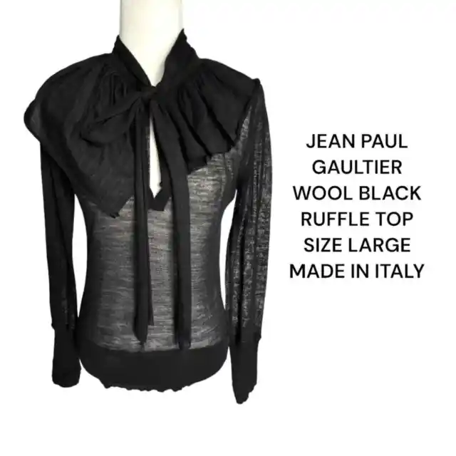 Jean Paul Gaultier Virgin Wool Black Ruffle Top Size Large Made In Italy