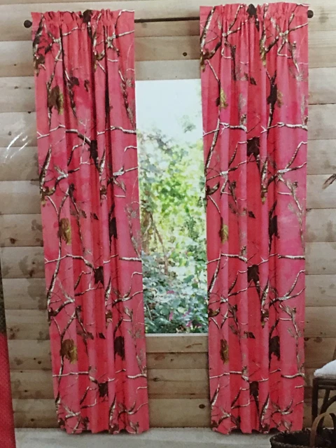 Rustic Pink Camo Window Rod Pocket Curtains Panel Pair 80"x 84" Realtree