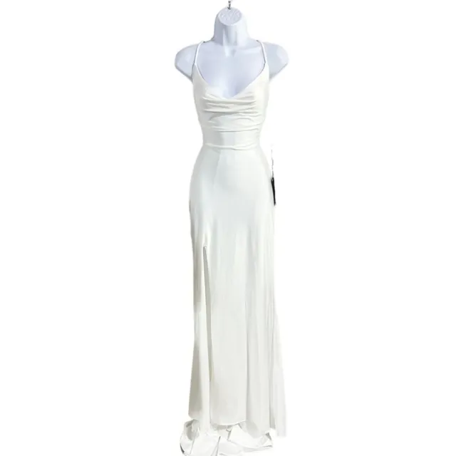 La Femme 28518 White Strappy Back Jersey Column Formal Gown Size 4 NWT