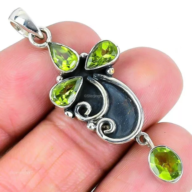 Natural Peridot Gemstone Pendant Green 925 Sterling Silver Indian Jewelry