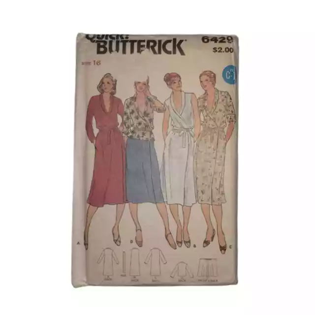 Butterick Sewing Pattern Misses Dress Belt Top Skirt Vintage Uncut Size 16