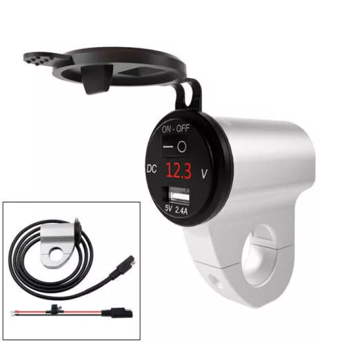 Silber CNC Motorrad USB Ladegerät Steckdose Voltmeter Stecker Universal 12V