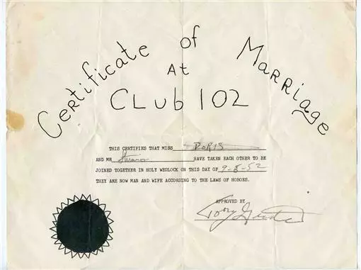 Certificate of Marriage at Club 82 According to the Laws of Hoboes