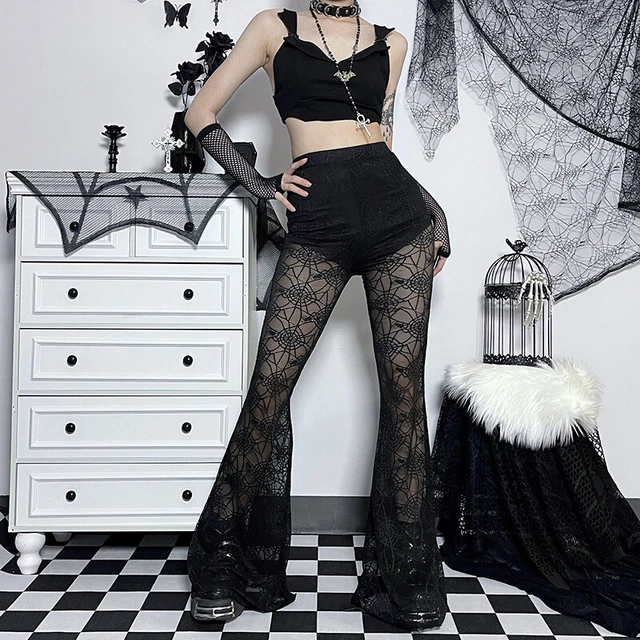 new fashion lace spicy girl pants cobweb perspective  bell-bottoms casual pants