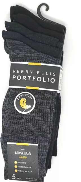 Perry Ellis Portfolio Ultra Soft Luxe Men's Crew Socks 5/Pack Charcoal/Black