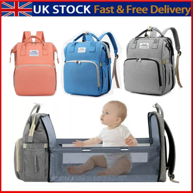 Multi-Function Baby Diaper Backpack Baby Folding Bed Nappy Mummy Changing Bag UK