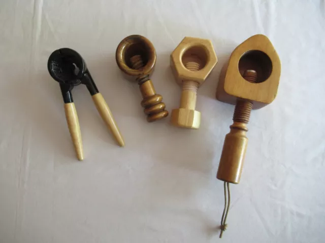 Vintage Wood Screw Twist Turn Nut Cracker Wooden Plier Style Mixed Lot 4x Decor