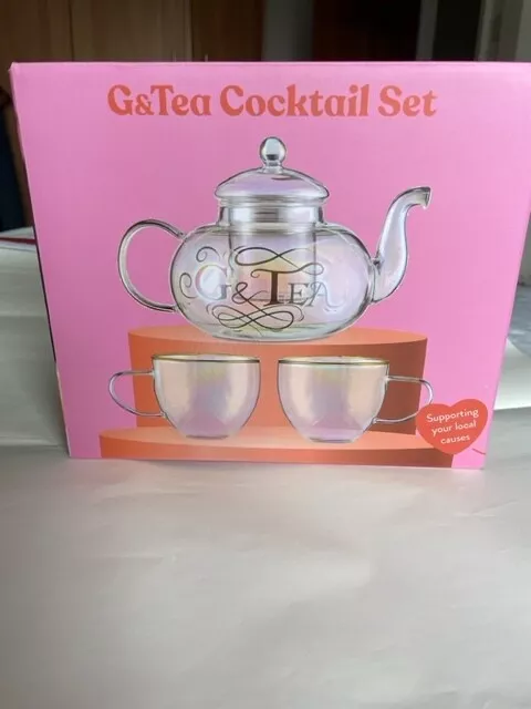 Drinkind G&Tea Cocktail Glass Teapot Cup Set Rare Design Rainbow Pearlescent NEW