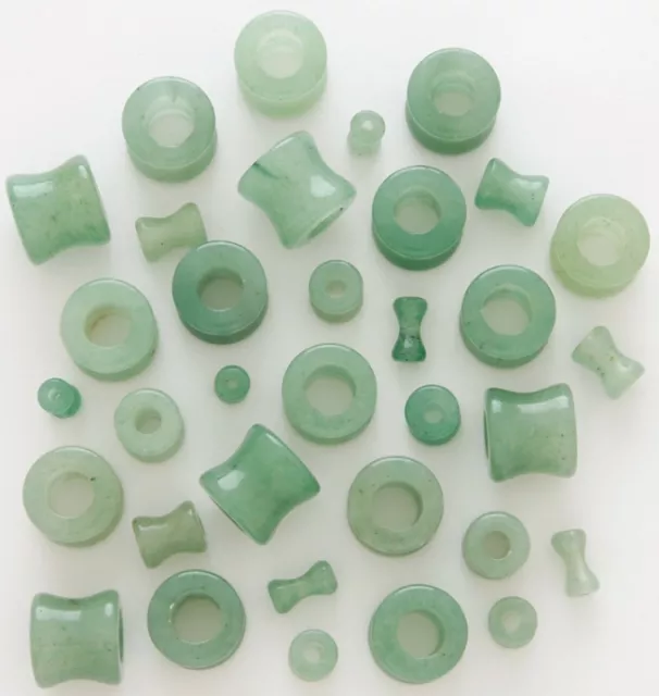 1 Pair 8g Organic Green Jade Stone Tunnels Plugs Eyelets Ear Eight Gauge 3mm