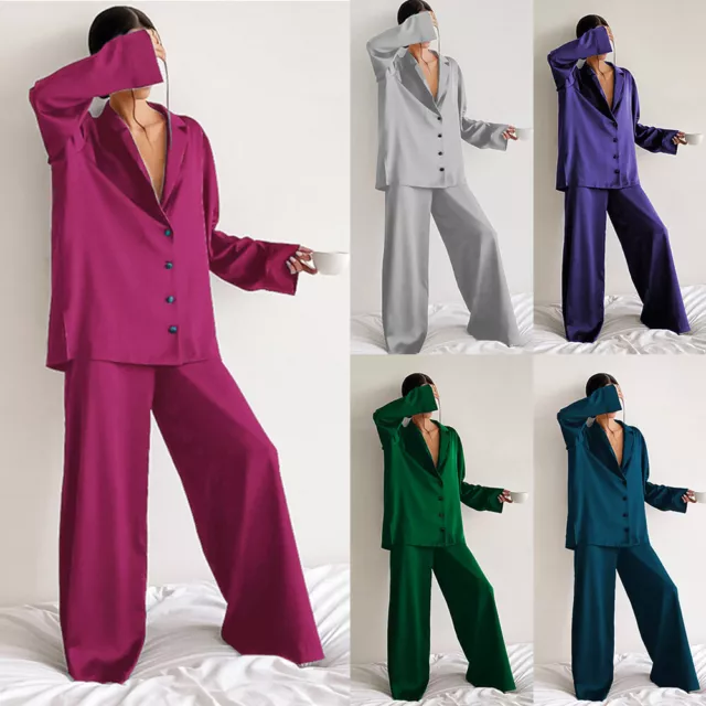 Donne Pigiama Set Indumenti da Notte Abbigliamento Comodo Maglia + Pantaloni ^