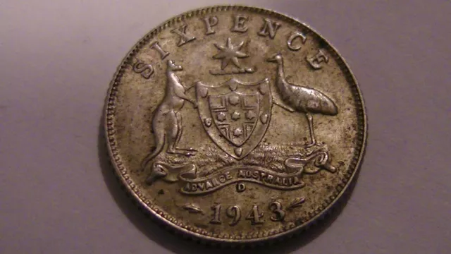 1943 D Australia Australian Sixpence George Vi Coin World War Ii Denver Mint