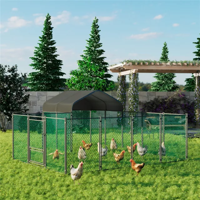 Large Galvanized Steel Chicken Coop Poultry Fence Cage for Outdoor Backyard Farm 3