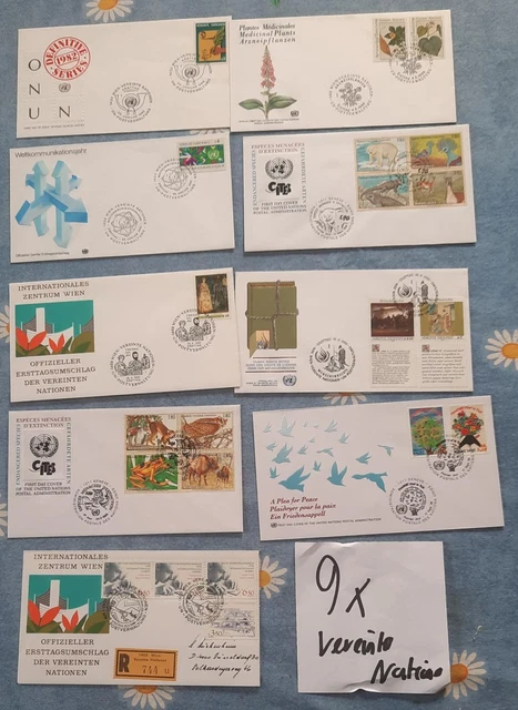 9 verschiedene Sonderbelege mit meist Erstagsstempel von Vereinte Nationen