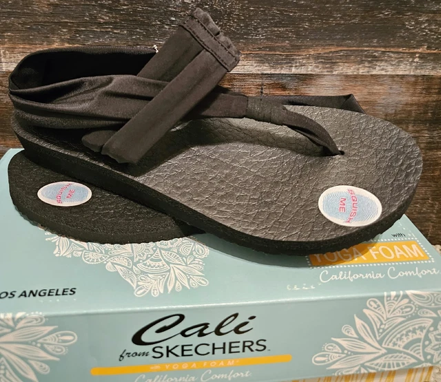 WOMENS SZ 7 Skechers (38615) MEDITATION STUDIO KICKS Black Flip Flops Yoga  Foam £31.42 - PicClick UK