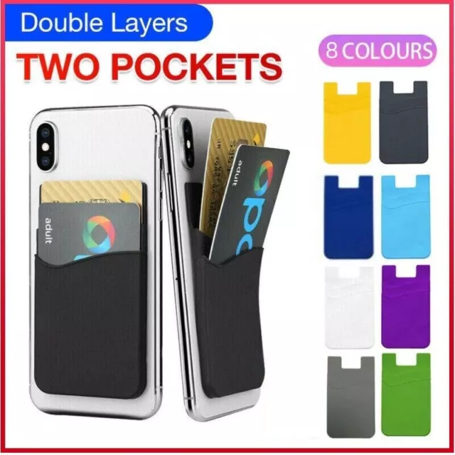 Silicone Mobile Phone Back Card Holder Wallet 3M Stick On Adhesive Cash ID Soft