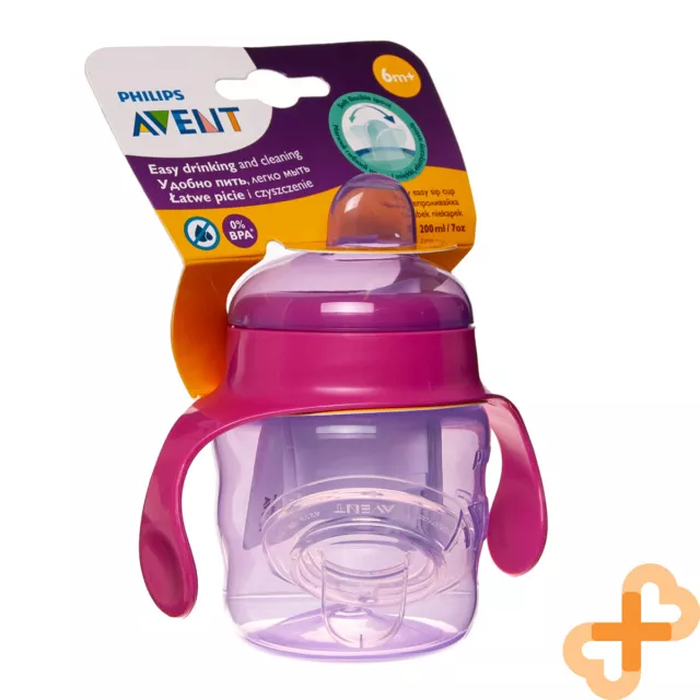 Philips Avent Chute Preuve Bébé Tasse Avec Silicone Bec Poignées Rose 200ml 6m+