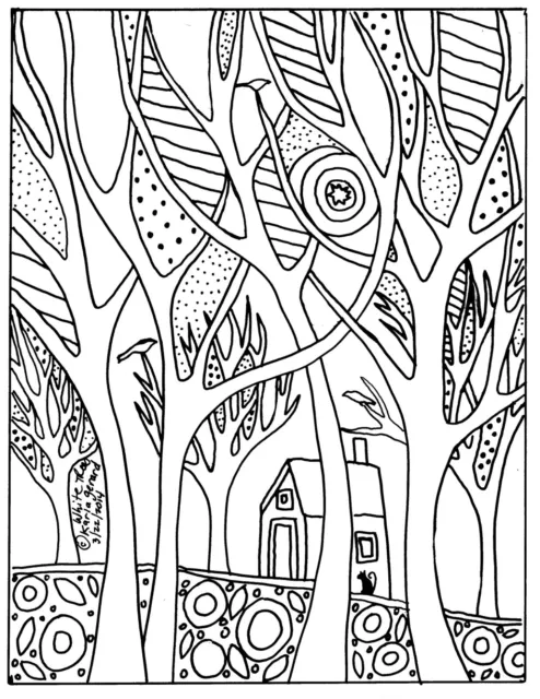 RUG HOOKING CRAFT PAPER PATTERN White Trees PRIMITIVE FOLK ART Karla Gerard