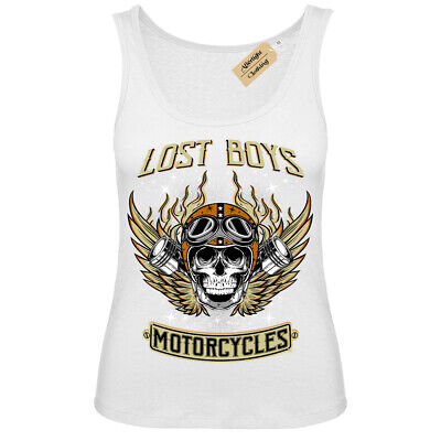 Lost boys Motorcycles T-Shirt biker clothing skull Vest White Womens
