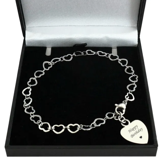 Personalised Bracelet with Hearts & Engraving for Women or Girls, Heart Chain