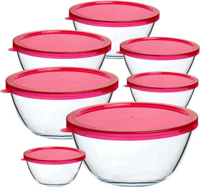 14PIECE GLASS MIXING Bowls with Lids Set,Glass Salad Bowls Nesting