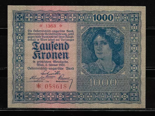 Austria.  Escaso Billete De 1000 Coronas. 1922. Sin Circular