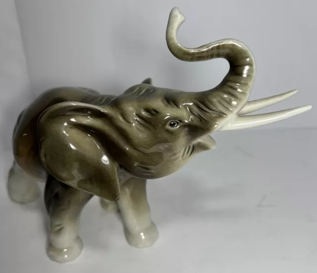 Royal Dux Porcelain Elephant Trunk Up Tusks Figurine Czechoslovakia Mint Vintage