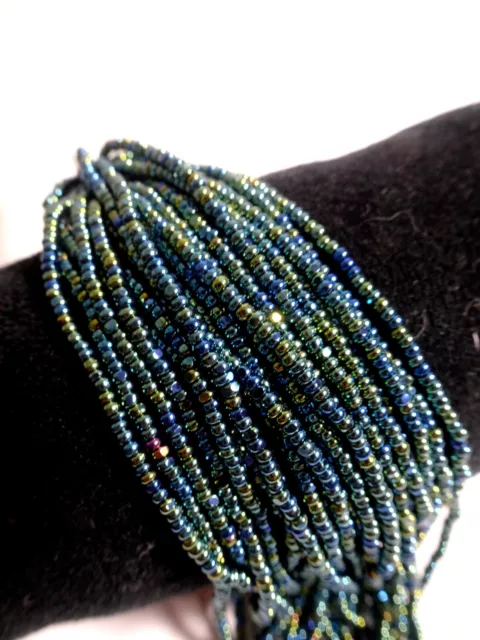 12 Strands Czech Glass CUT SEED BEADS Iridescent Green Size 12 Rocailles