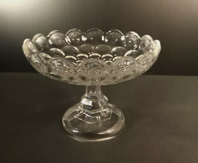 Antique 19th Century Flint Glass Pedestal Compote Bowl Thumbprint Pattern