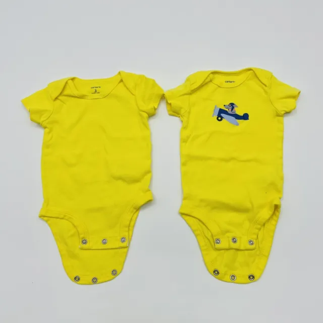 Carters Baby Infant Boys Size 3 Month 2 Piece Short Sleeve Bodysuits Yellow 1593